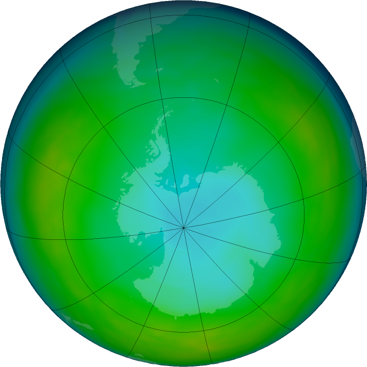Antarctic ozone map for June 2016